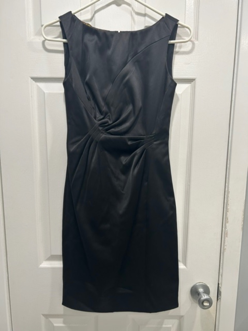 Barami Black Satin Sleeveless Sheath Dress